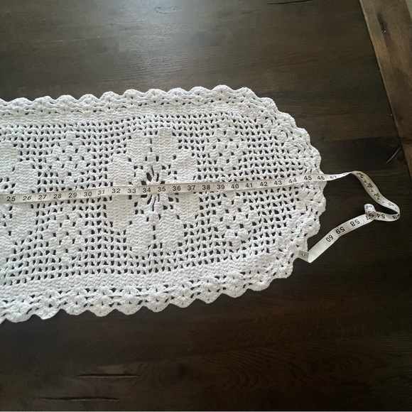 White Crochet Table Runner with Flower Design - Picture 9 of 10